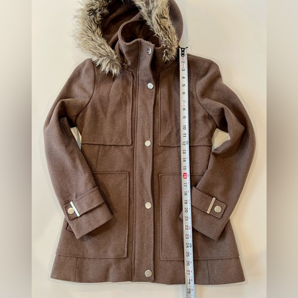 Kenneth Cole Wool Blend Pea Coat Faux Fur Lined Detachable Hood Button Zipper - Picture 5 of 15